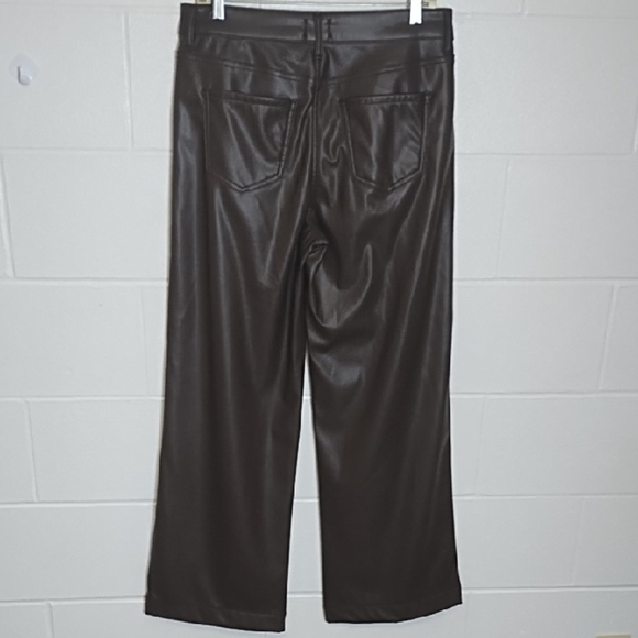 Brown Vegan Leasther Pants with High-Waisted Fit - Picture 2 of 10